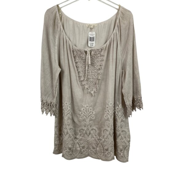 Indigo Soul Womens XL Sand Tunic Top W/ Crochet Trim & Embroidery - Picture 1 of 8